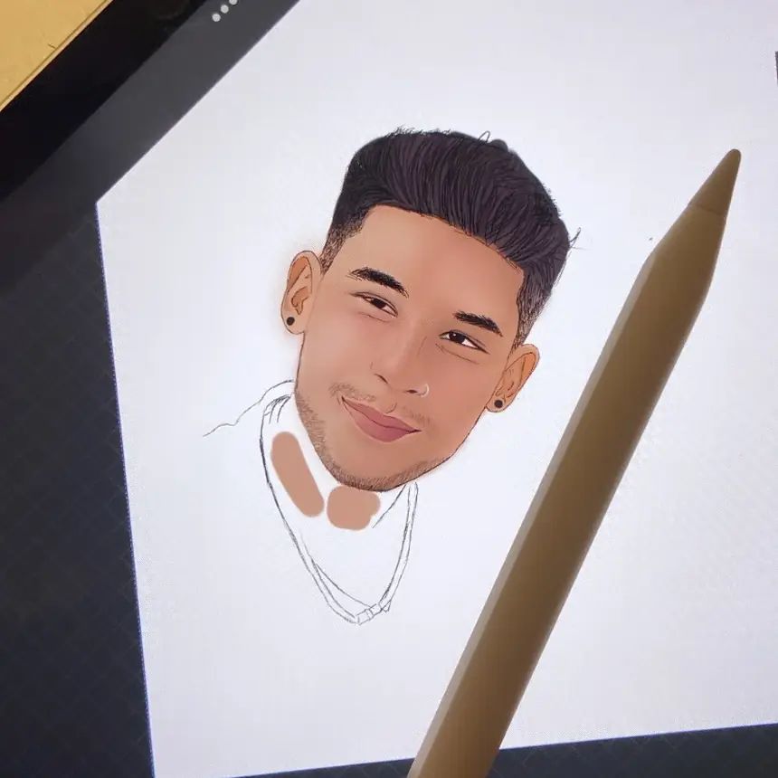 A portrait in progress on an iPad