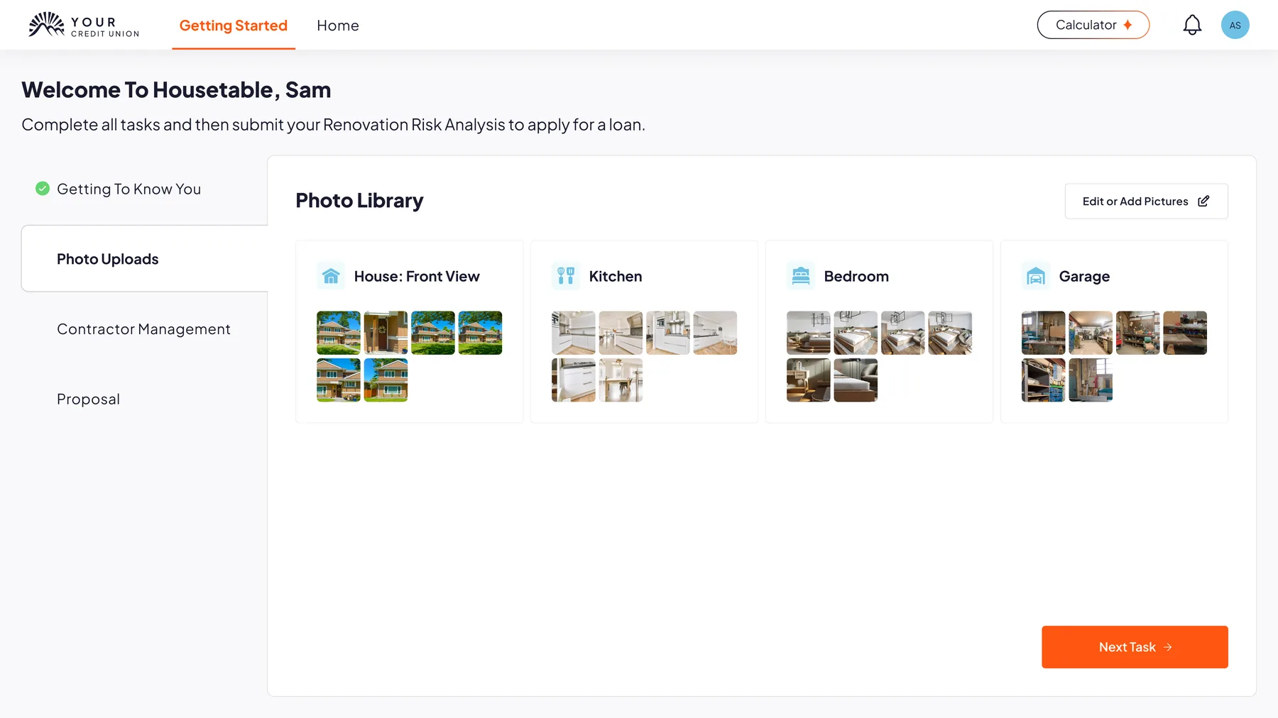 Confirmation, by room. Uploads come back grouped, so the person can see the task is genuinely finished.