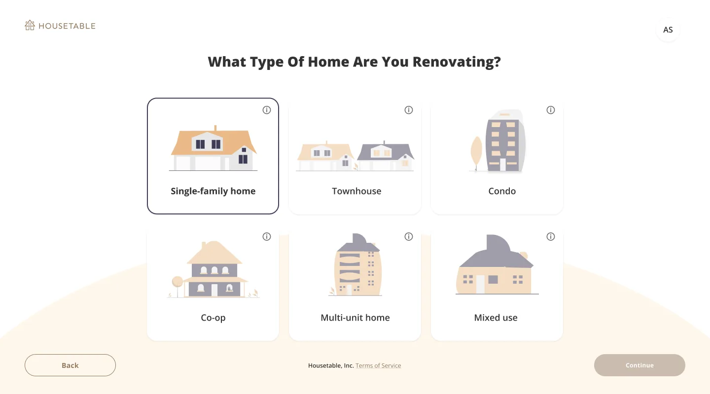 Pre-login step 03: What type of home