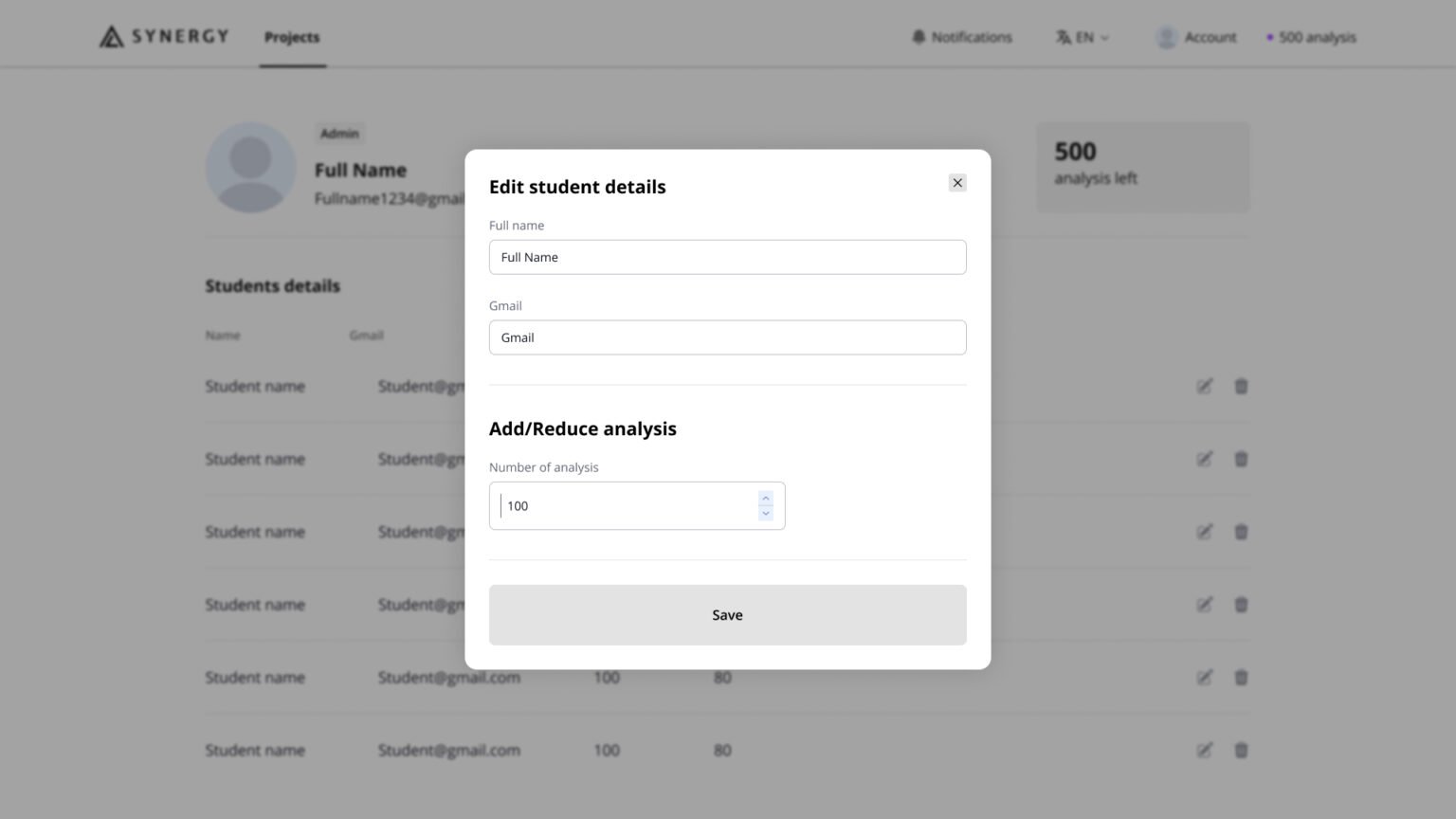 Teacher side - account - edit student