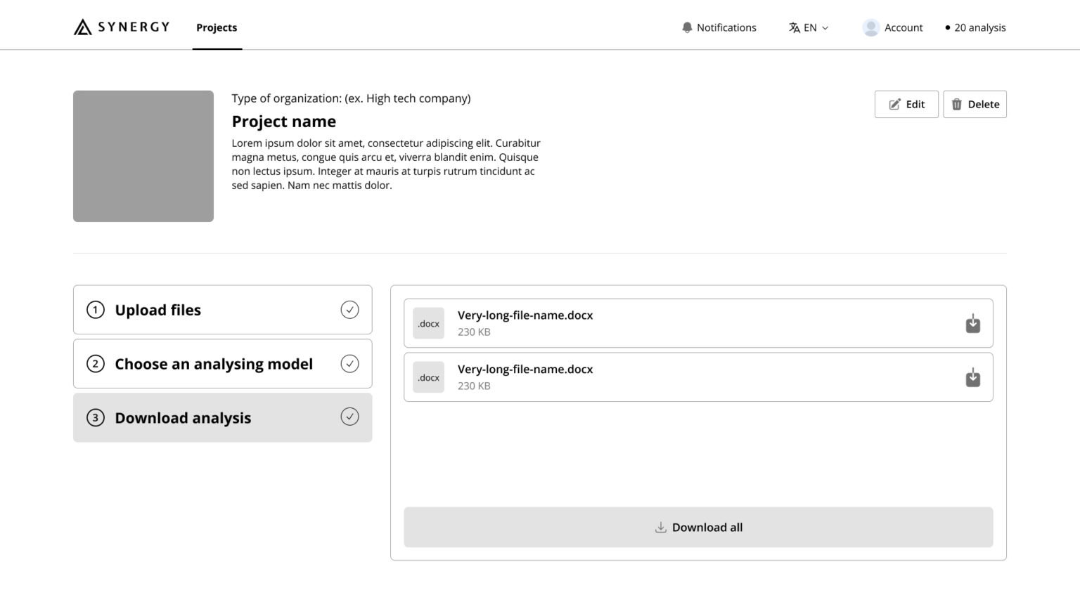 Add new project page - step 3 - download documents