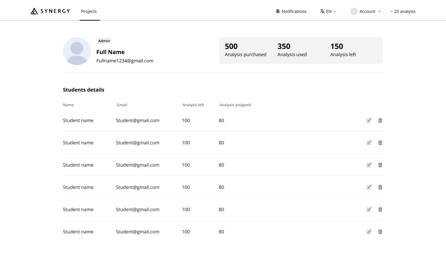 Teacher side - account